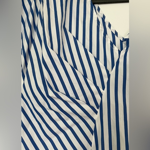 Harshman Blue and White Faux Wrap 100% Cotton Blouse Top - Picture 3 of 7